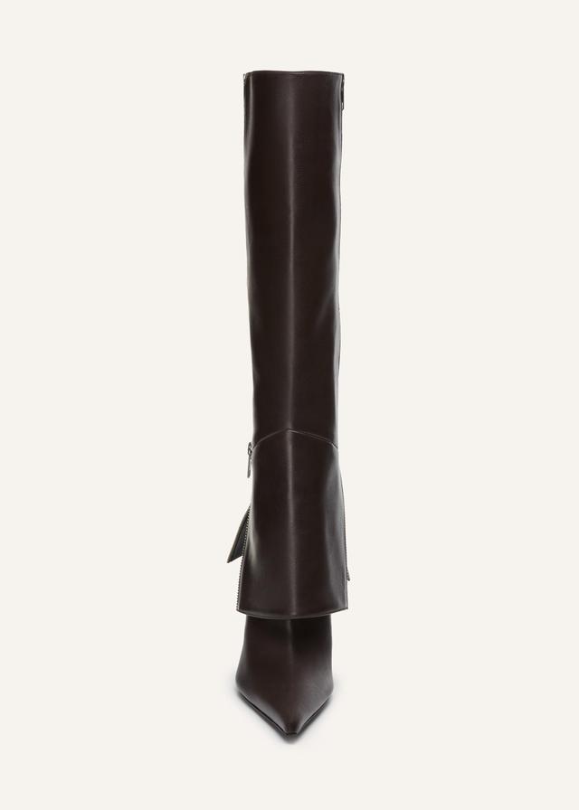 Exposed zipper boots in brown leather Product Image