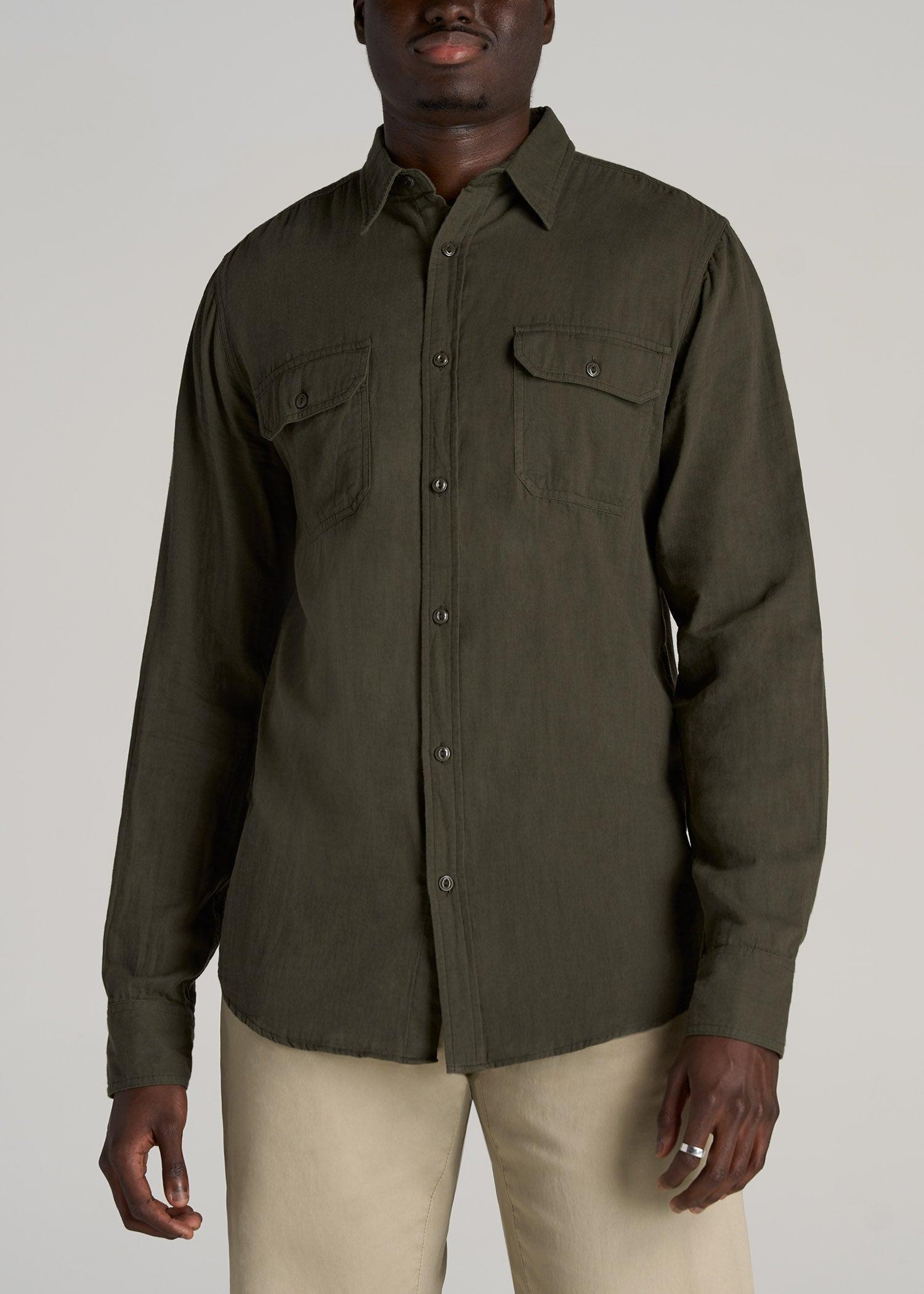 LJ&S Double Weave Shirt for Tall Men in Vintage Thyme Green Male Product Image