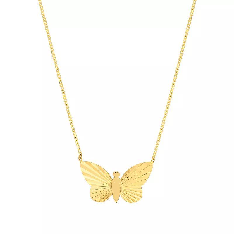 14k Gold Fluted Butterfly Pendant Necklace, Womens Product Image