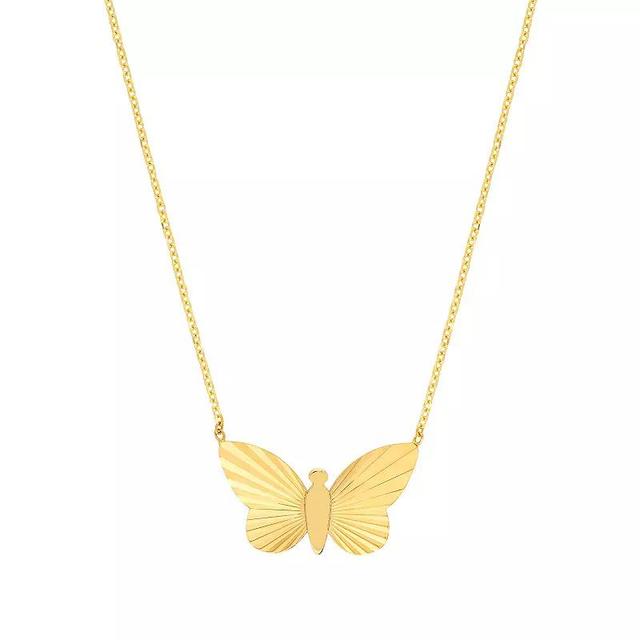 14k Gold Fluted Butterfly Pendant Necklace, Womens Product Image