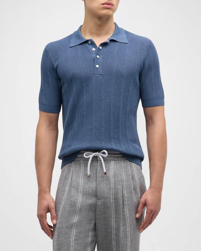 Men's Open-Gauge Cotton Polo Shirt  Product Image