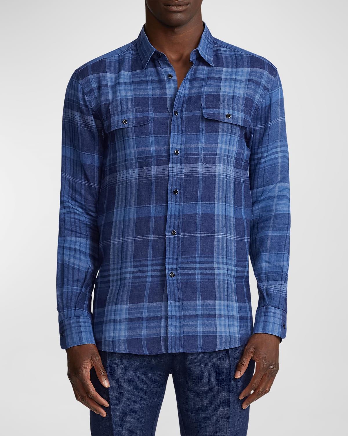 Mens Plaid Linen Sport Shirt Product Image