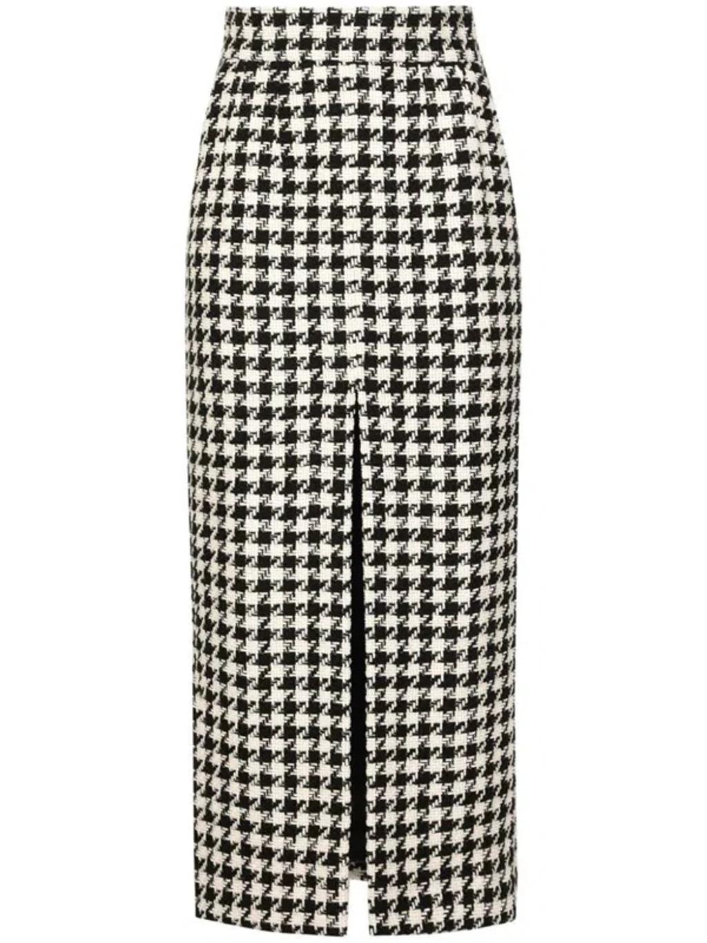 DOLCE & GABBANA Pied De Poule Fitted Long Skirt In Multicolour Product Image