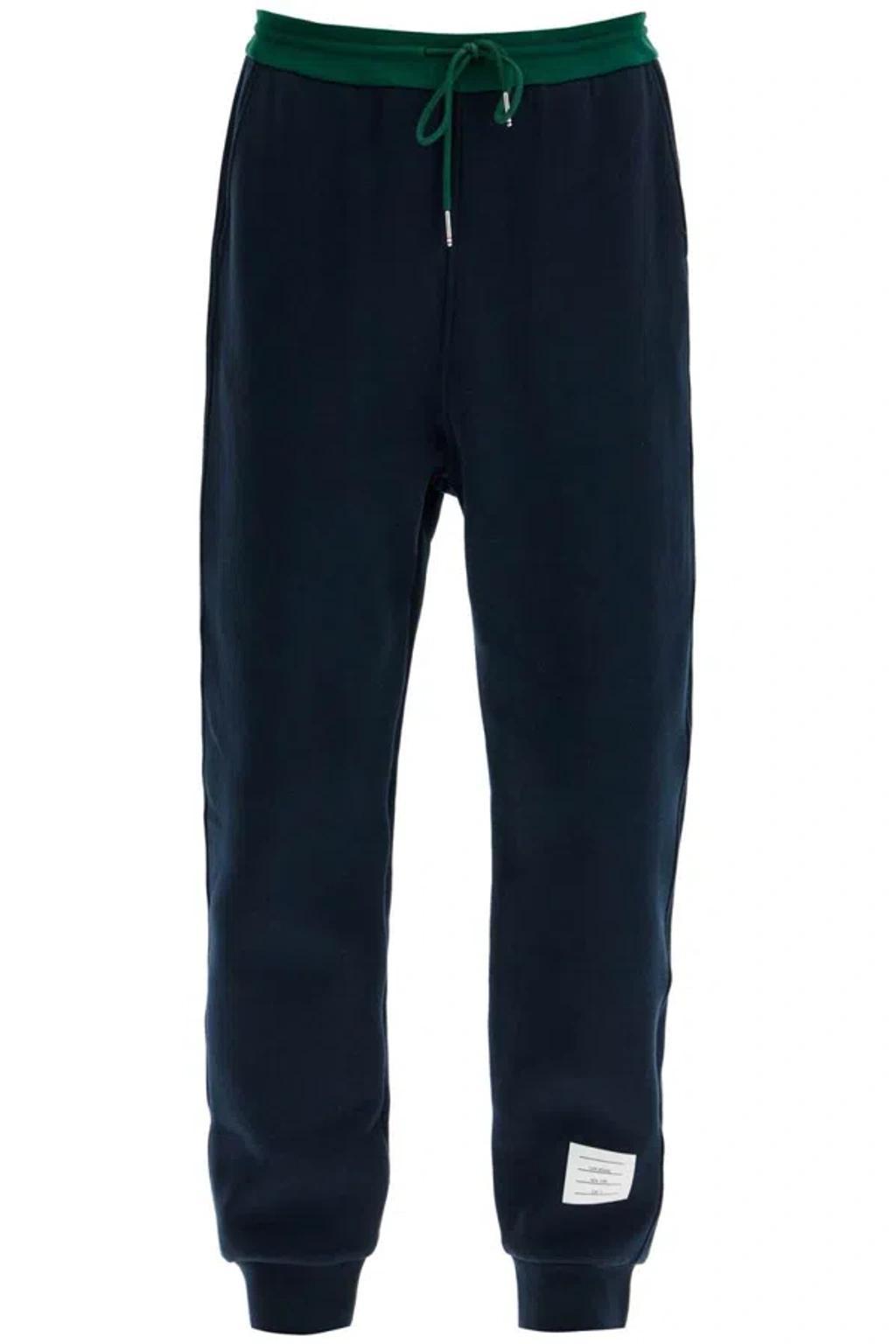 THOM BROWNE Logo Patch Drawstring Pants In Blue Product Image