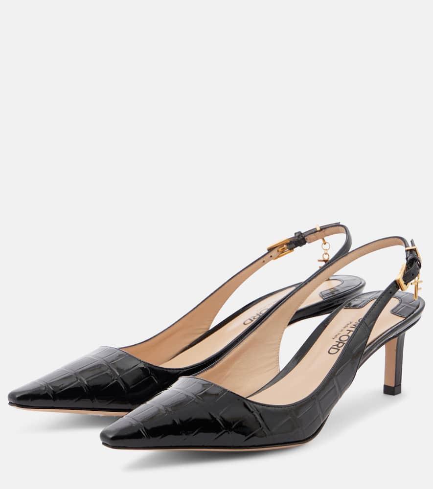 TOM FORD Angelina 55 Slingback Pumps In Croc-embossed Leather In Black Product Image