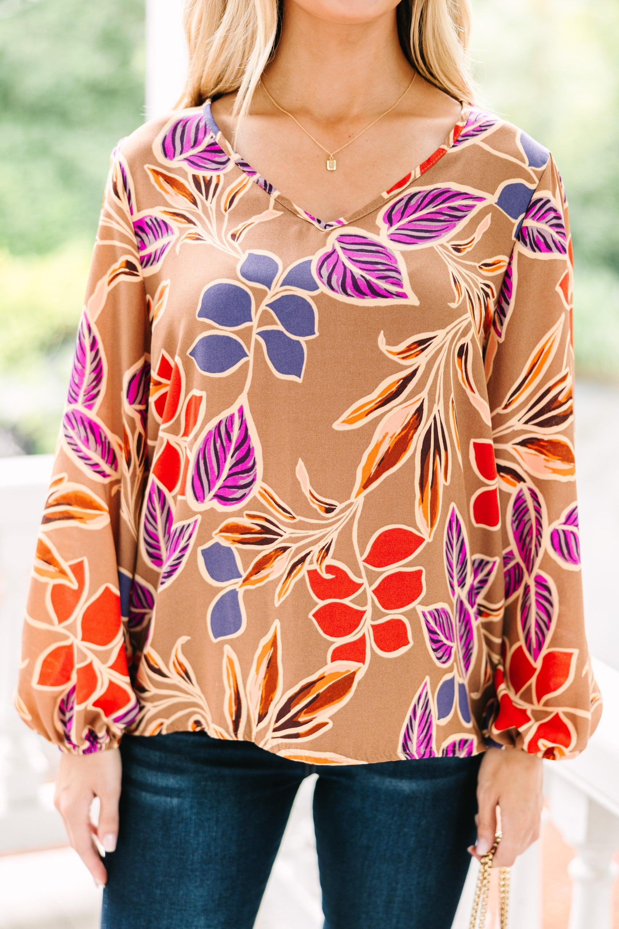 It's All Love Camel Brown Floral Blouse Female Product Image