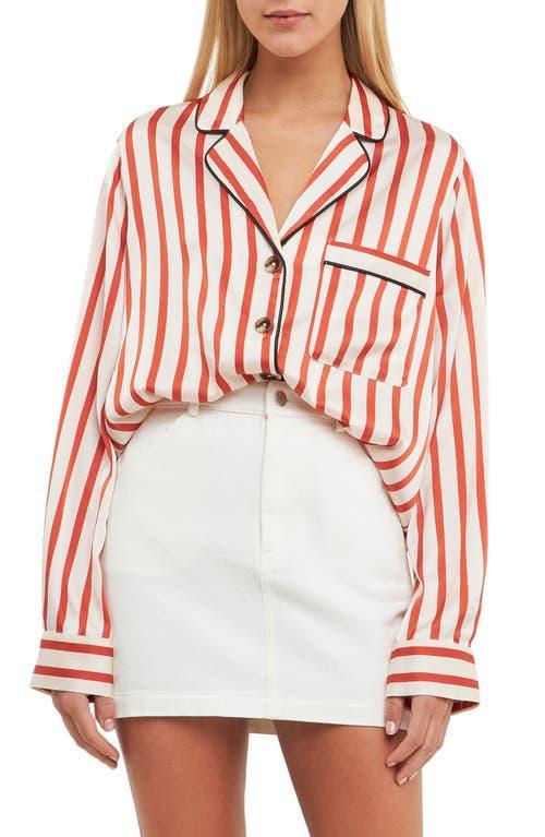 English Factory Striped Satin Button-Up Shirt Product Image