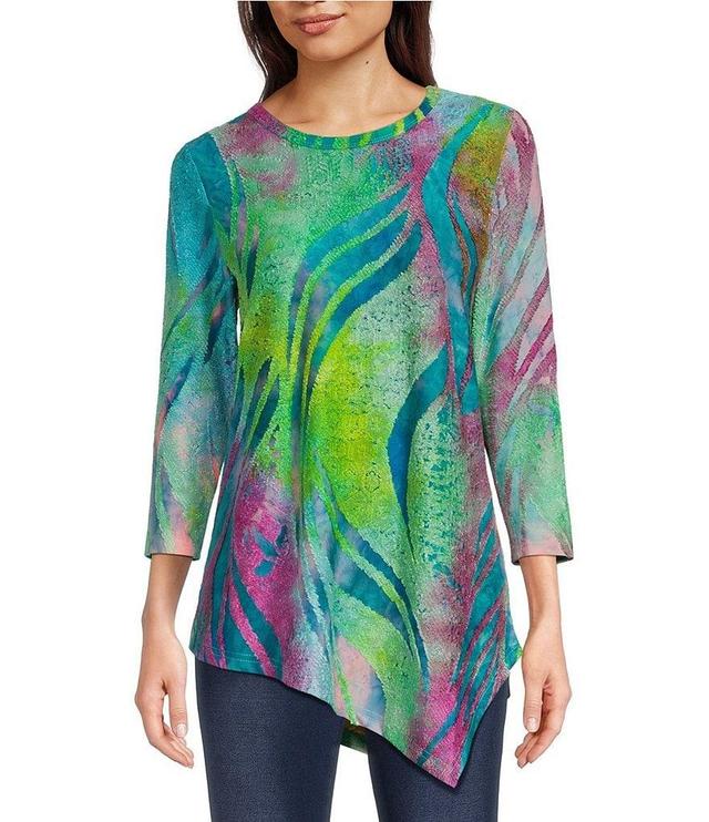 Calessa Petite Size Knit Burnout Tie Dye Asymmetrical Hem Tunic Product Image