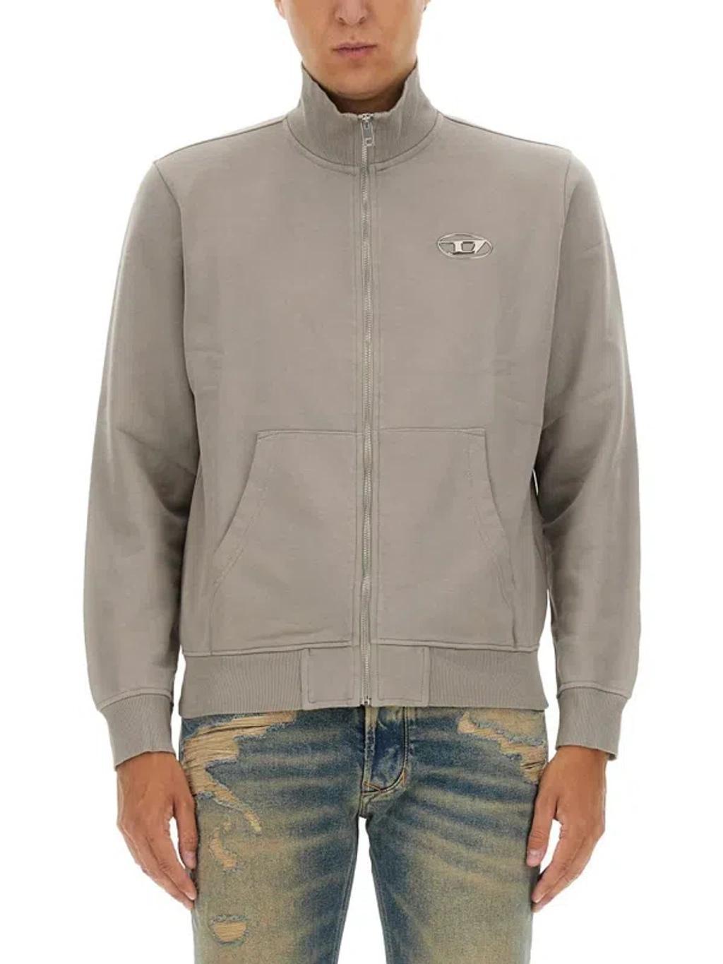 Zip-up Sweatshirt With Metallic Logo In Grey Product Image