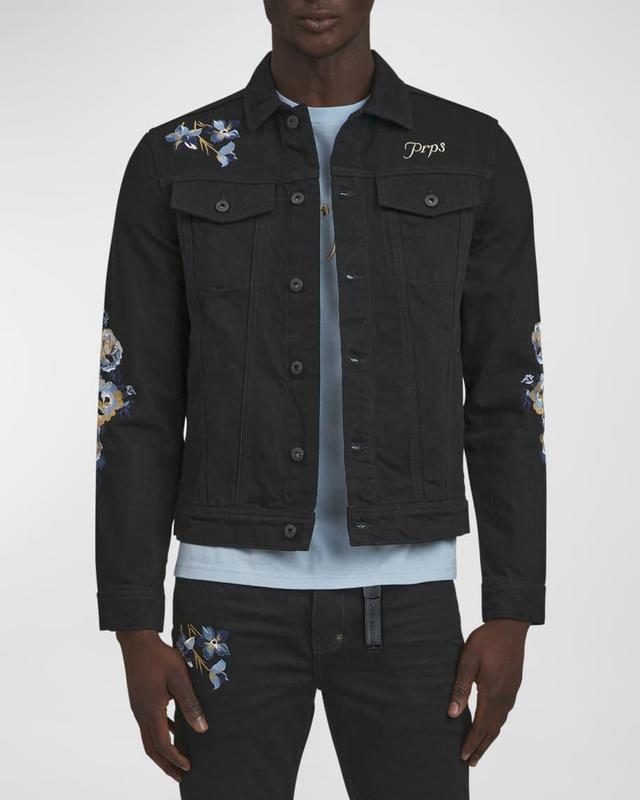 Mens Peony Embroidered Denim Jacket Product Image