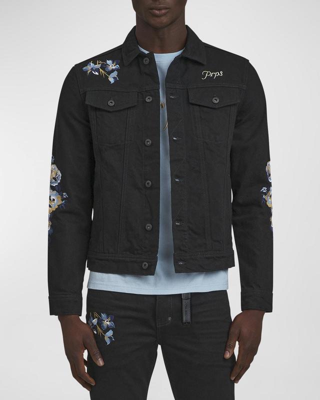 Mens Peony Embroidered Denim Jacket Product Image