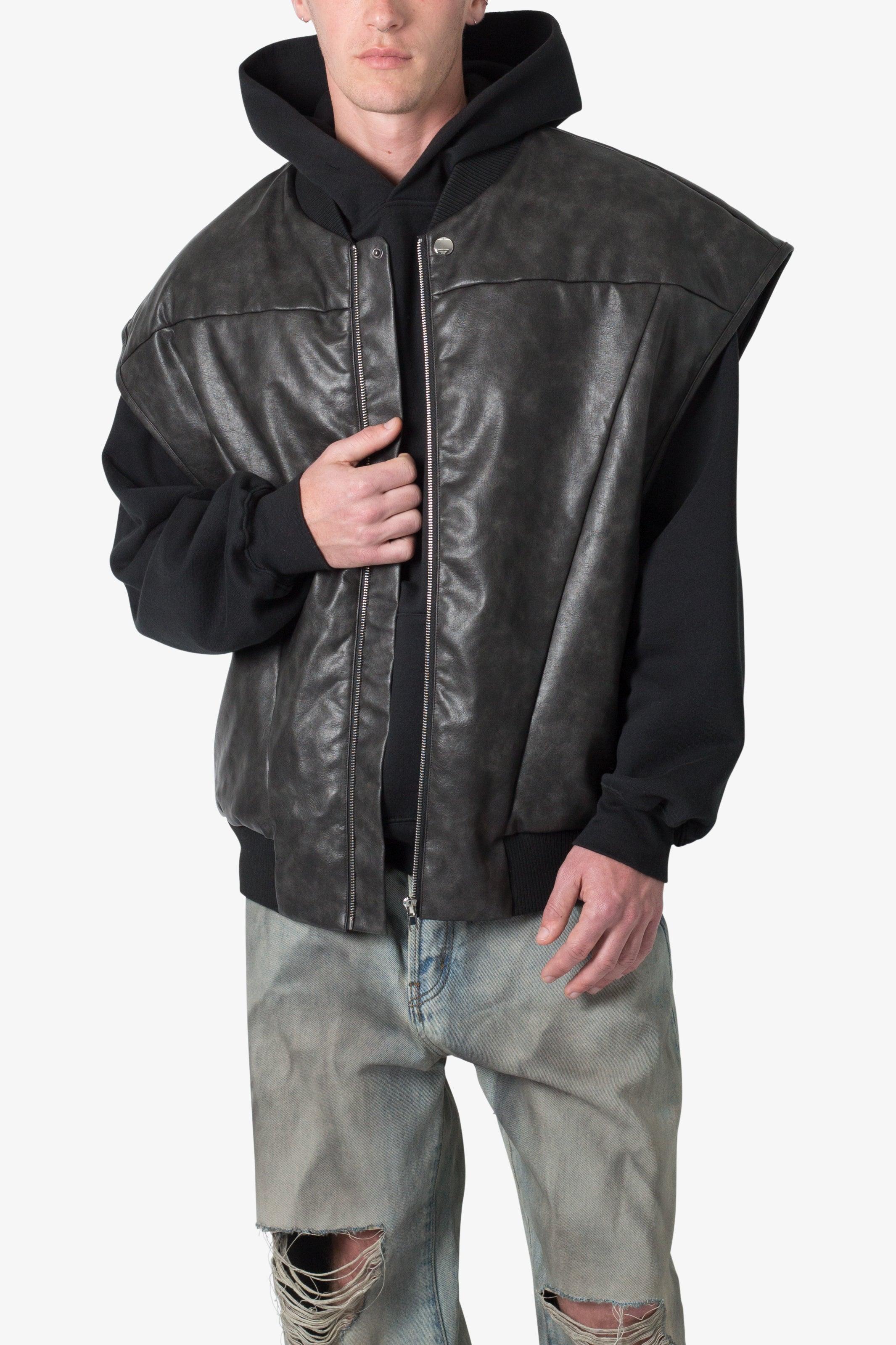 Leather Bomber Vest - Black Product Image