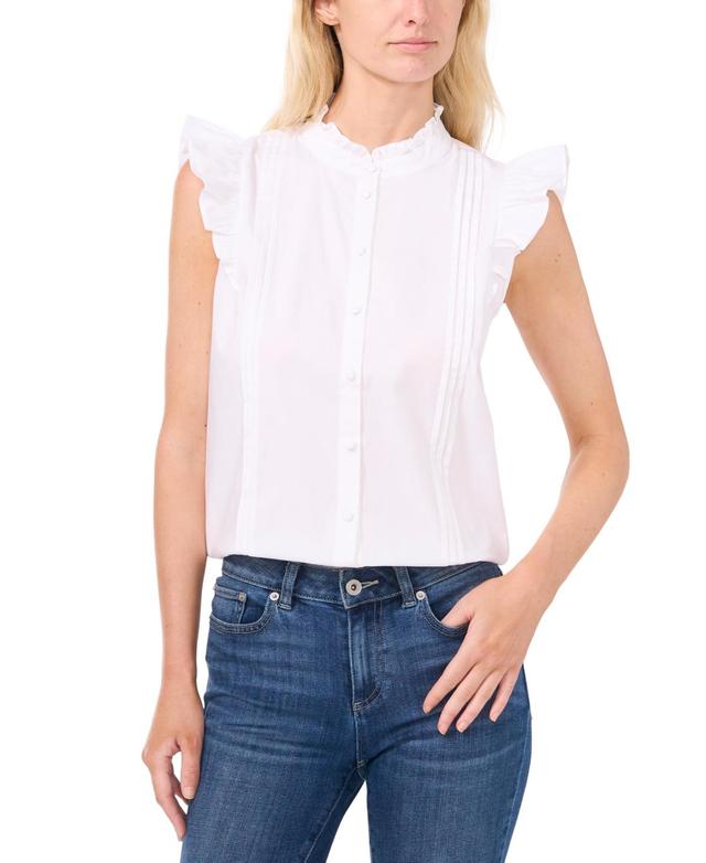 CeCe Womens Double-Ruffle Button-Down Blouse Product Image