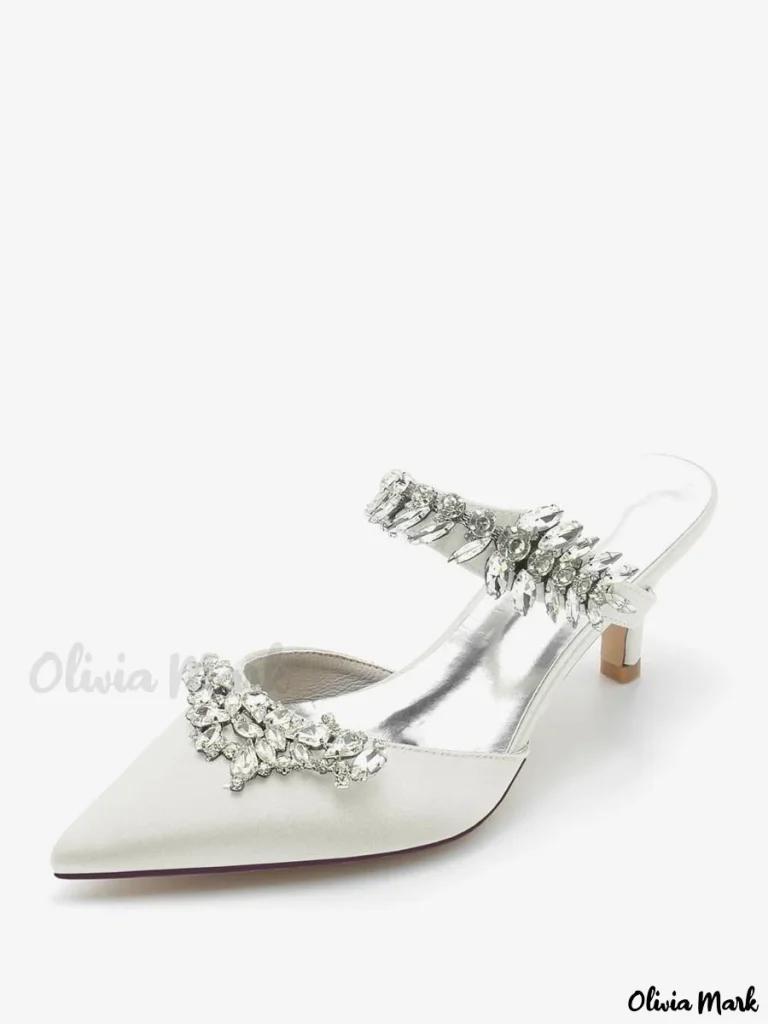 Olivia Mark – Elegant Bridal Pumps: Silk and Satin Pointed Toe Shoes with Sparkling Rhinestones for Weddings Product Image