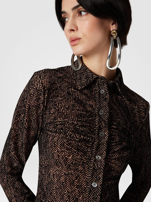 Zig zag tulle shirt with gathering Brown | Missoni Product Image