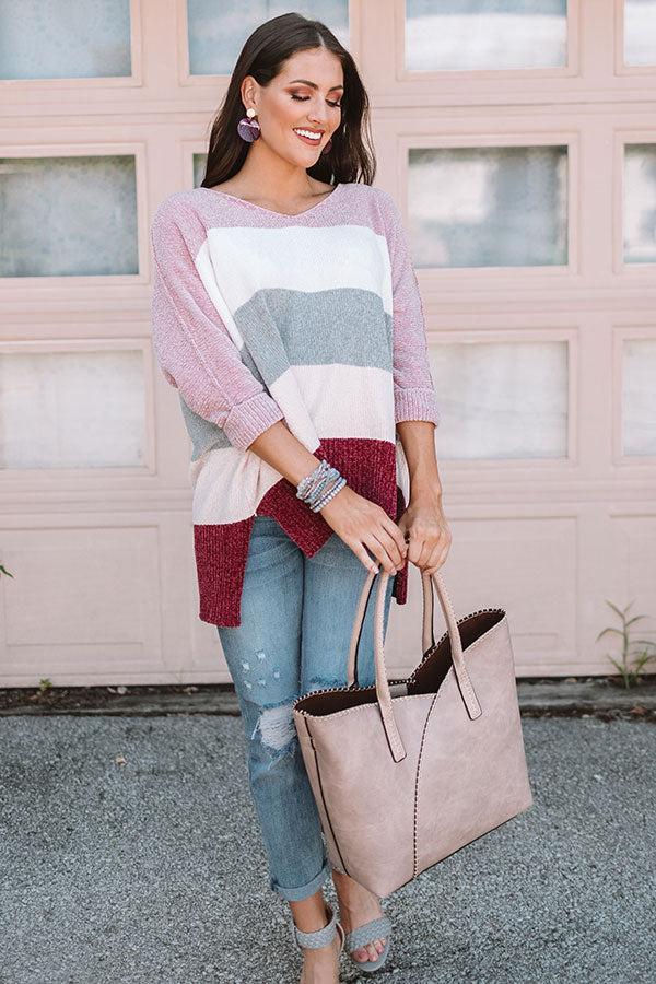 North Shore Chenille Color Block Sweater In Blush Product Image