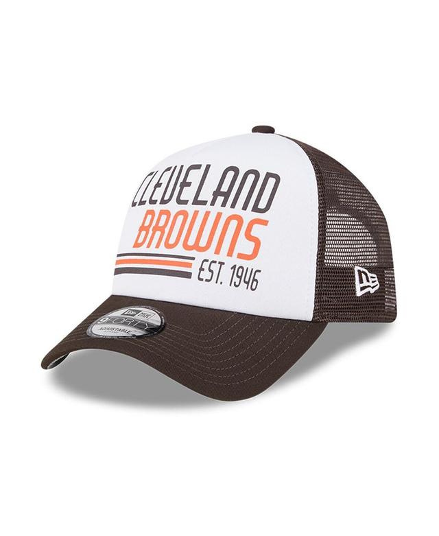 Mens New Era White Cleveland Browns Stacked A-Frame Trucker 9FORTY Adjustable Hat - White Product Image