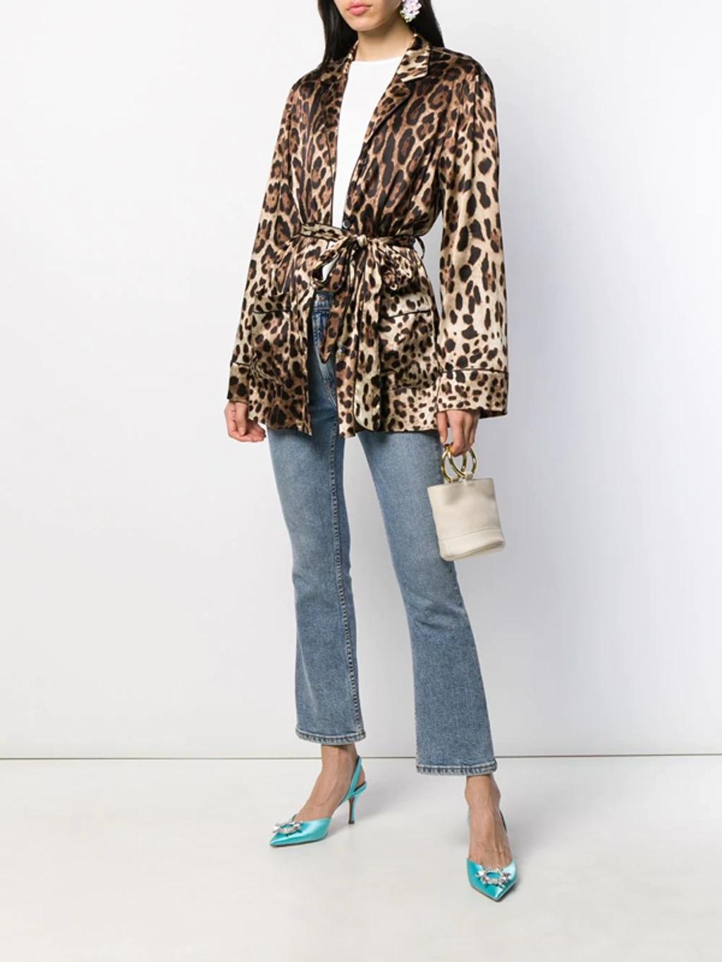 Diva Belted Leopard-print Silk-blend Satin Pajama Shirt In Animal Print Product Image