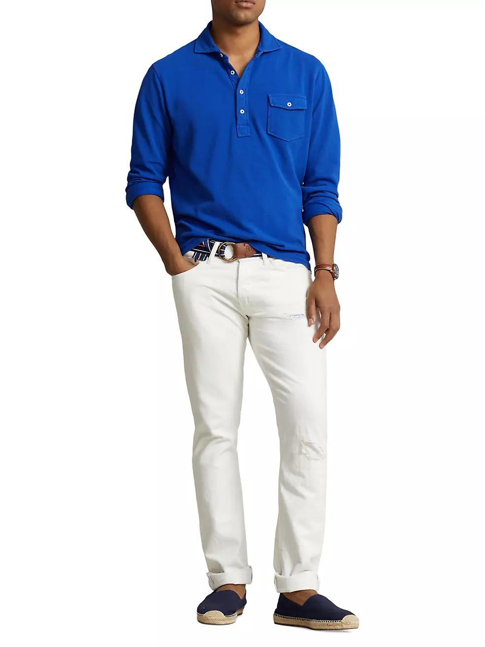 Long-Sleeve Mesh Polo Shirt Product Image