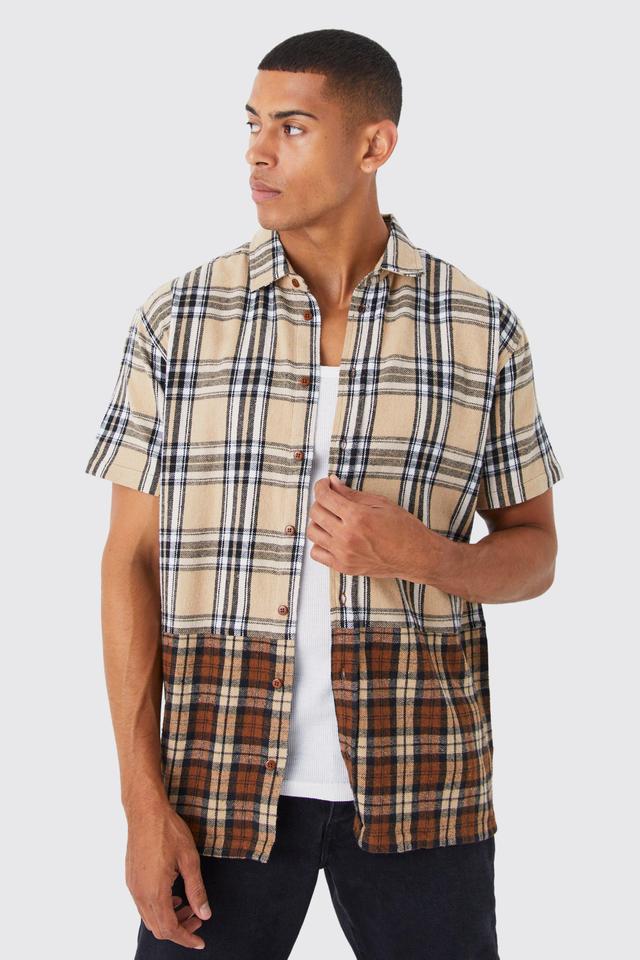 Oversized Spliced Hem Flannel Shirt | boohooMAN USA Product Image