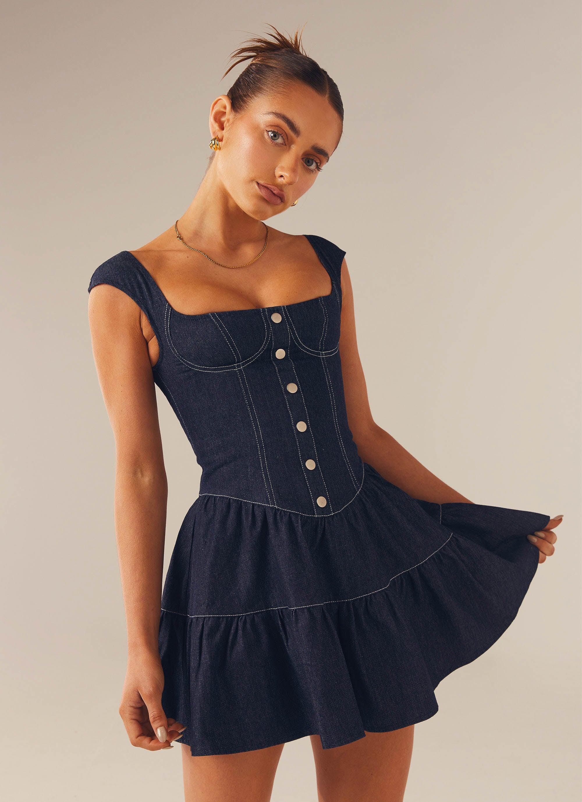 Isabella Denim Bustier Dress - Indigo Product Image