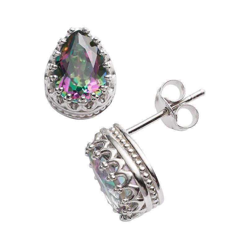 Designs by Gioelli Sterling Silver Rainbow Quartz Crown Stud Earrings, Womens, Multicolor Product Image