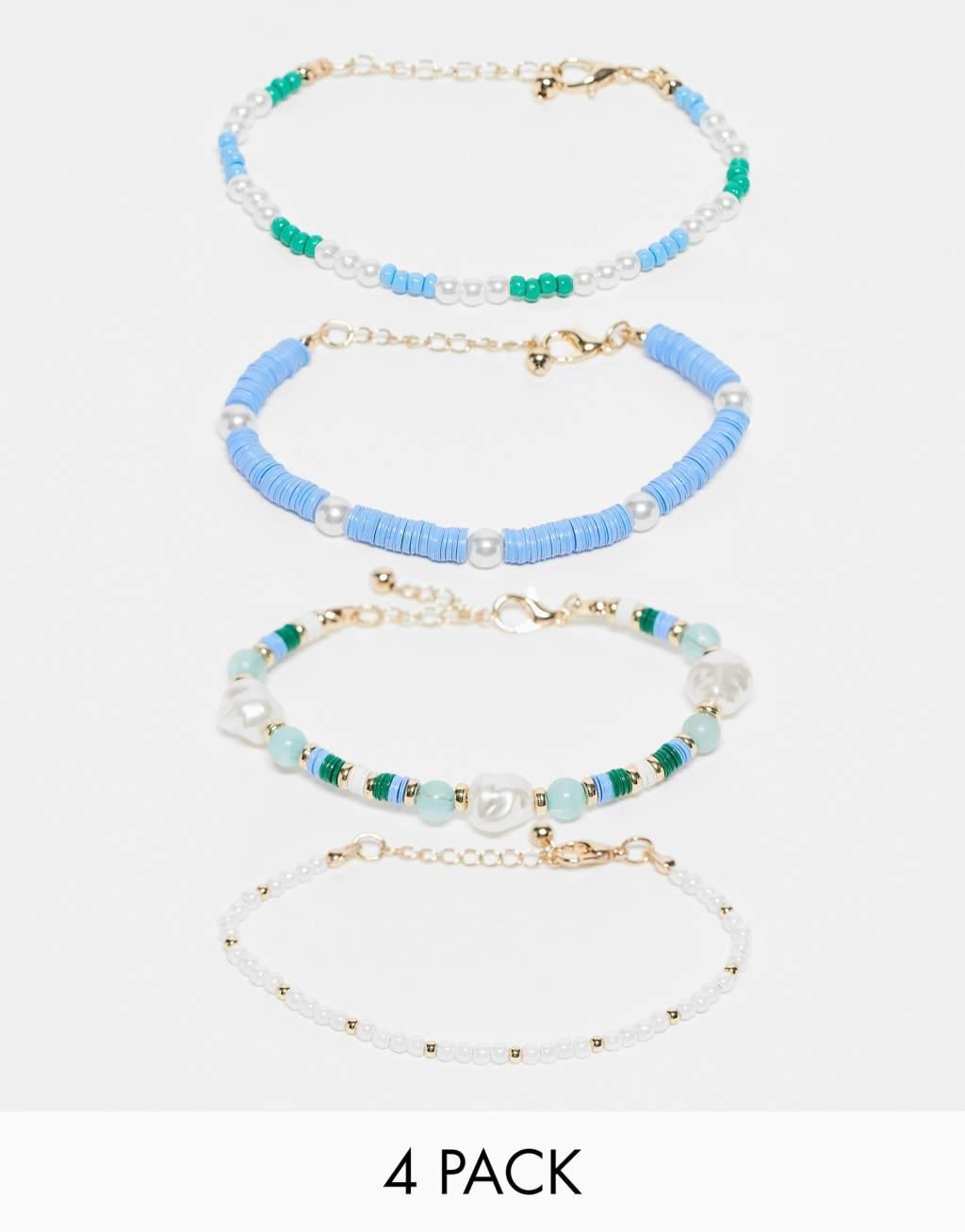 ASOS DESIGN pack of 4 bracelets with mixed bead design Product Image