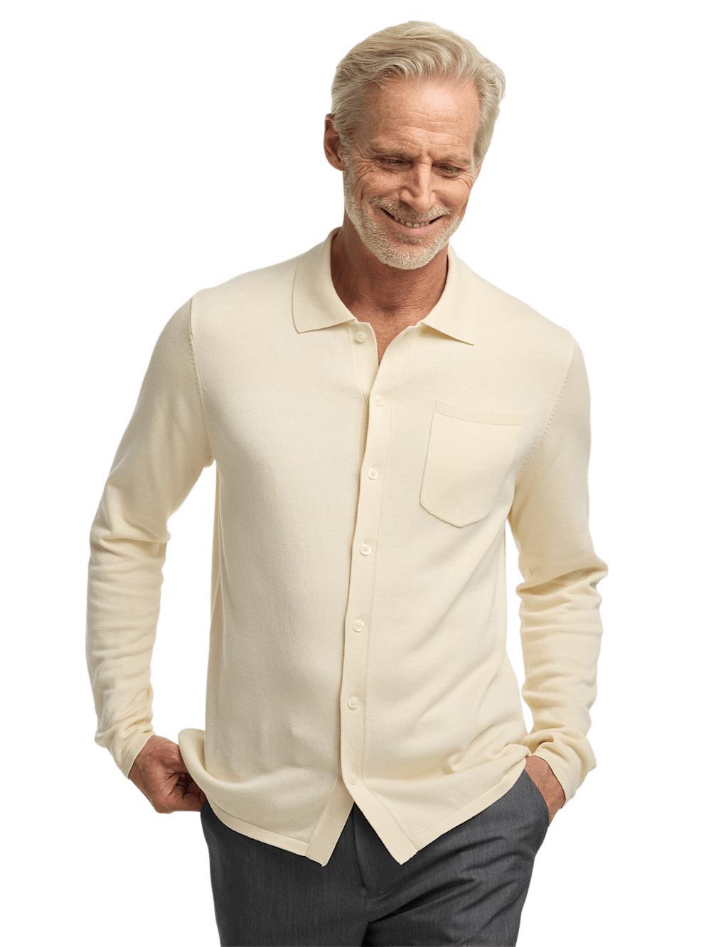 Supima Cotton Button Front Polo - Ivory Product Image