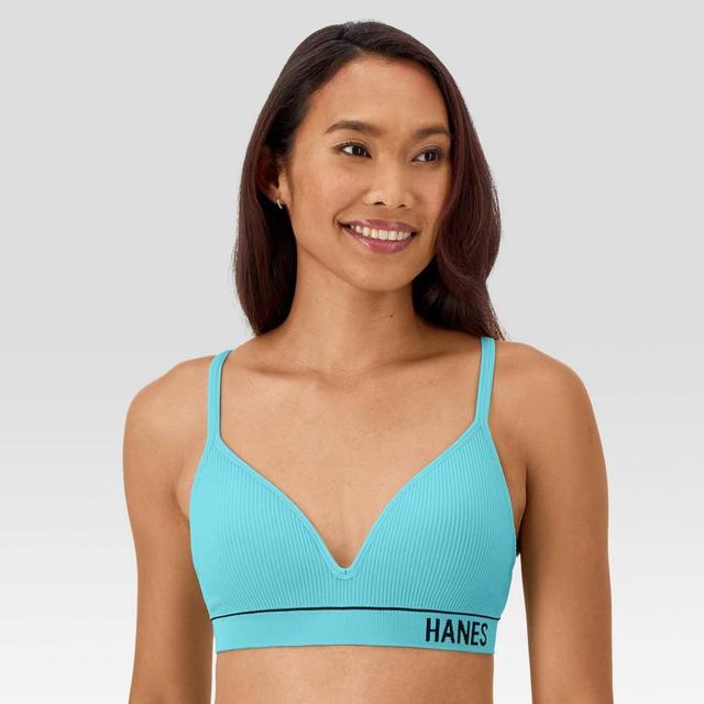 Hanes Originals Womens Ribbed Seamless Contour Bra MHB004 - Teal Blue Product Image