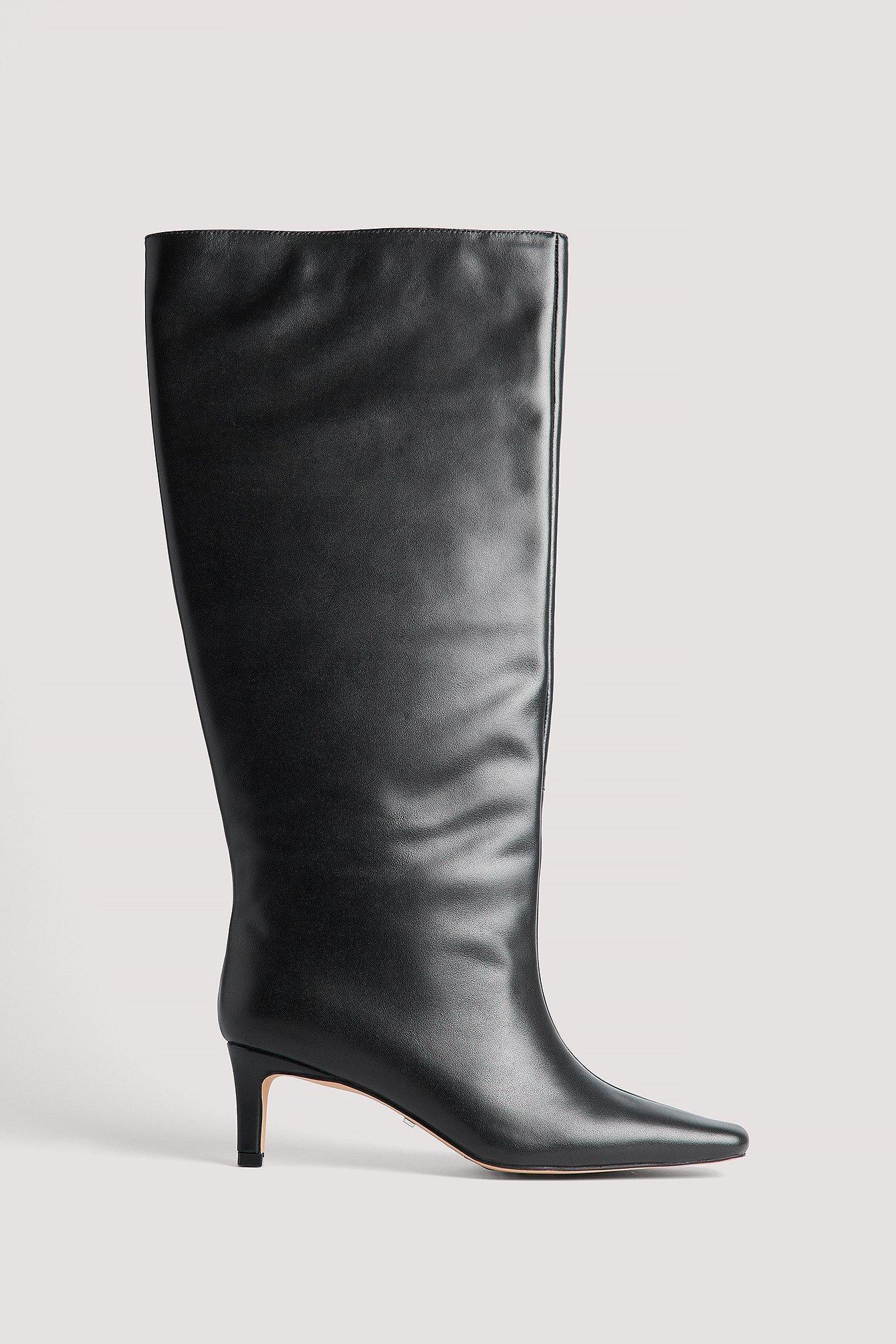 Leather Stiletto Wide Shaft Boots Product Image