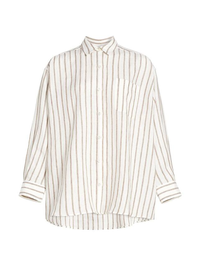 Womens Linen Striped Oversized Shirt Product Image