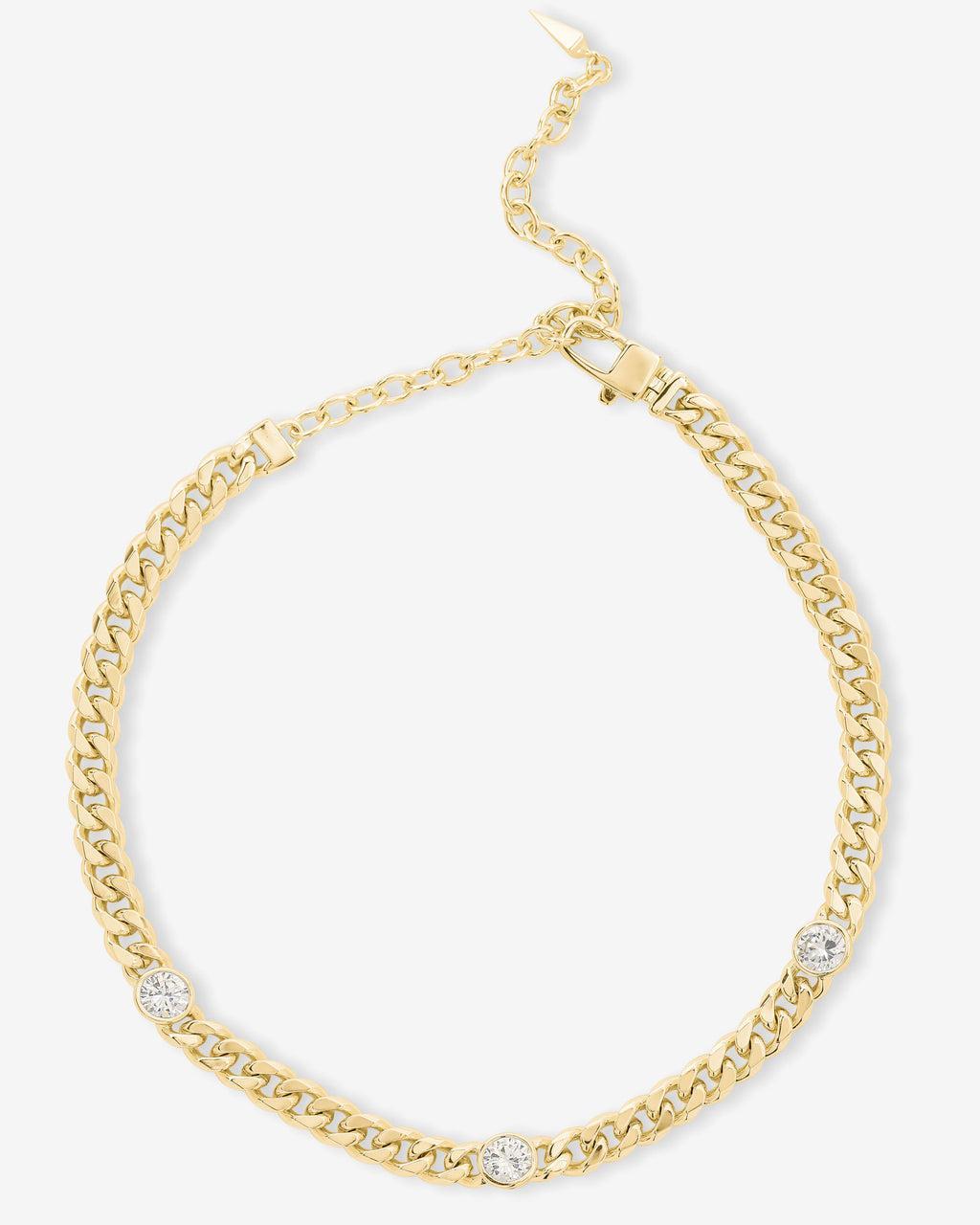 Julian Triple Diamond Cuban Chain Choker - Gold|White Diamondettes Product Image