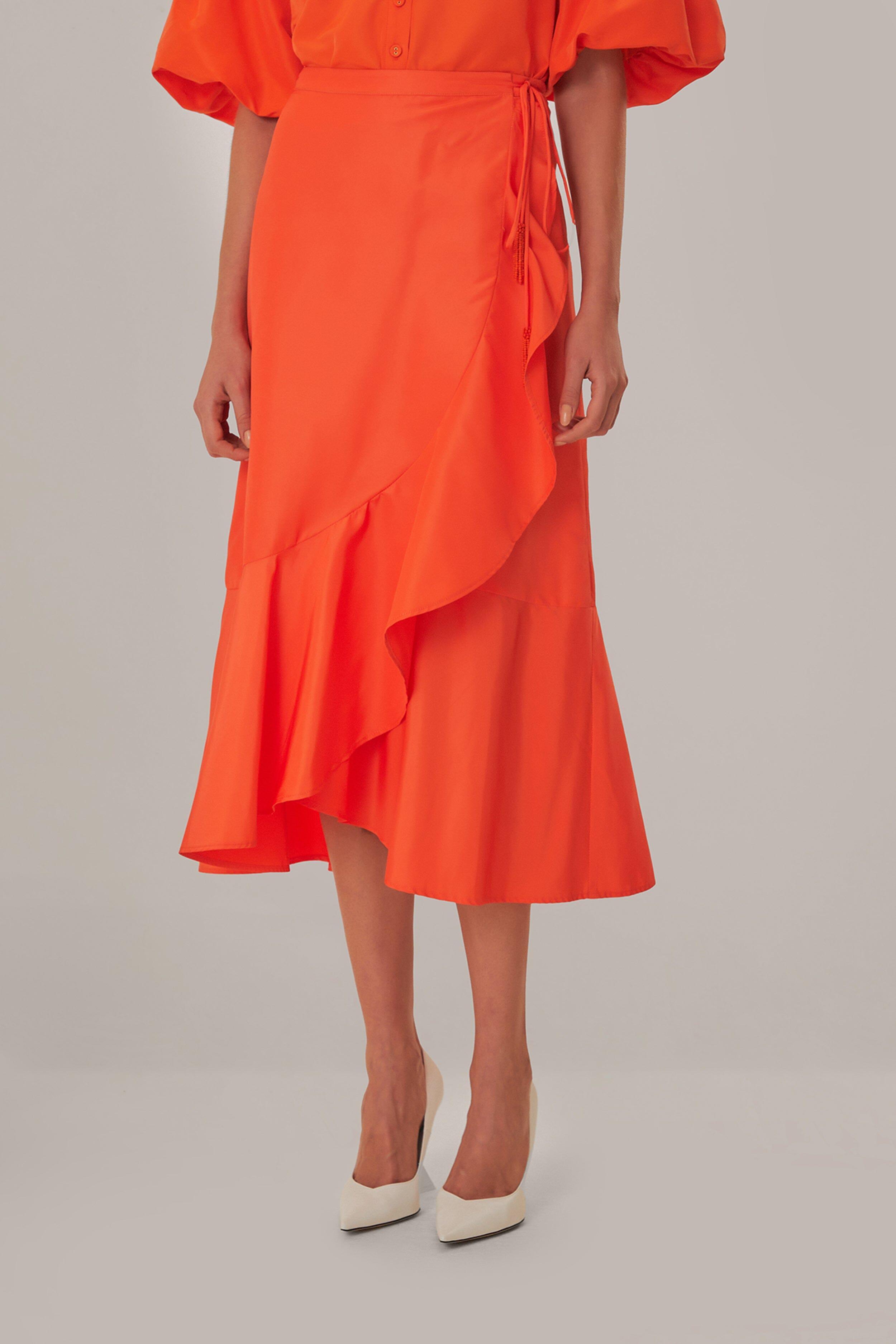 Vivid Orange Midi Skirt Product Image