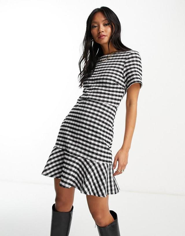 ASOS DESIGN short sleeve mini dress with pep hem in jacquard gingham Product Image