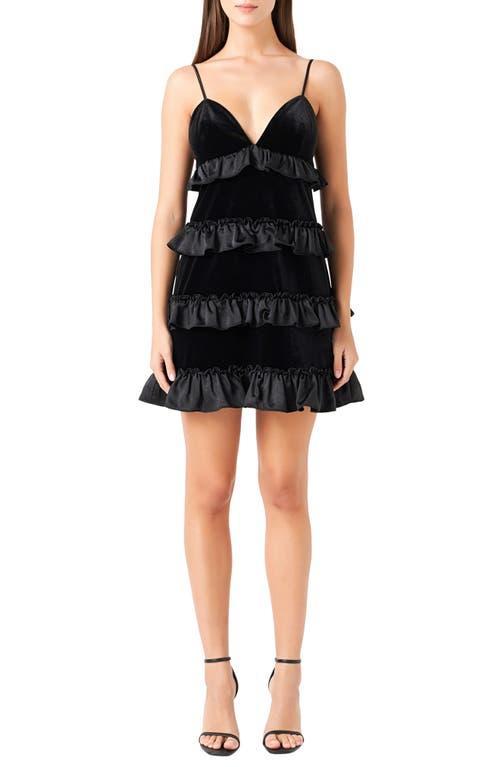 Womens Tiered Contrast Velvet Mini Dress Product Image