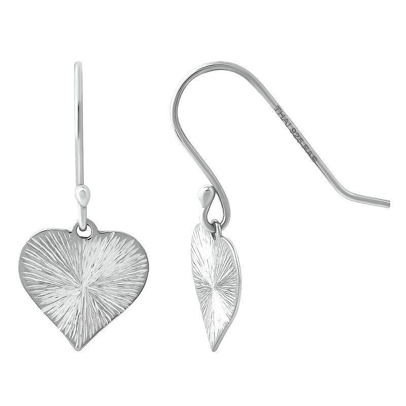 Aleure Precioso Textured Heart Drop Fishhook Earrings, Womens, Silver Tone Product Image