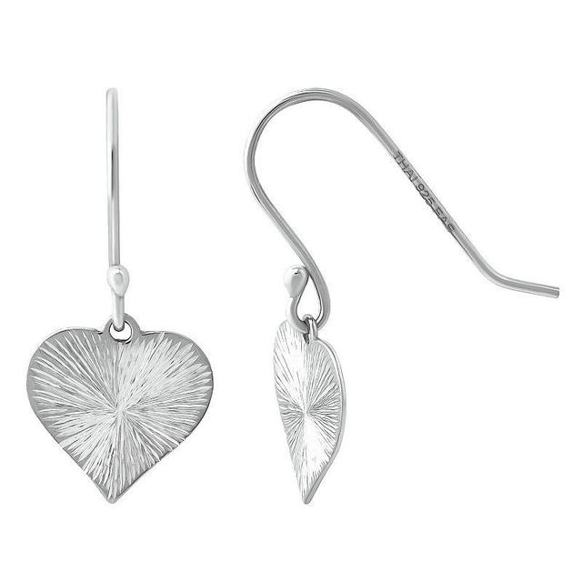 Aleure Precioso Textured Heart Drop Fishhook Earrings, Womens, Silver Product Image