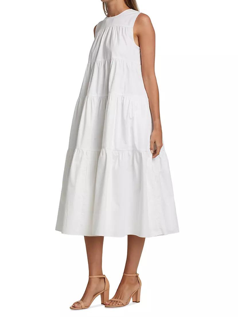 Essentials Sleeveless Tiered Poplin Midi Dress Product Image