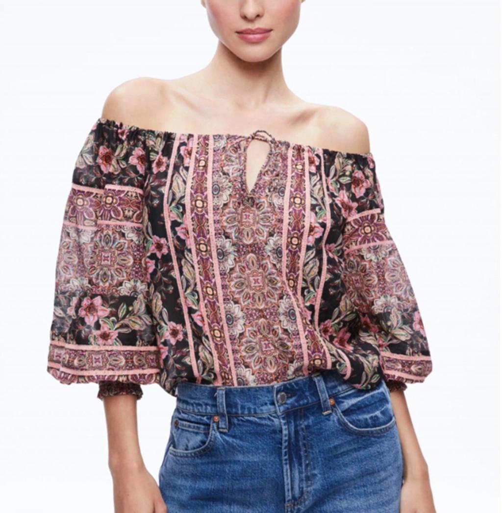 ALICE AND OLIVIA Alta Off The Shoulder Top In Canopy Tile Black Product Image