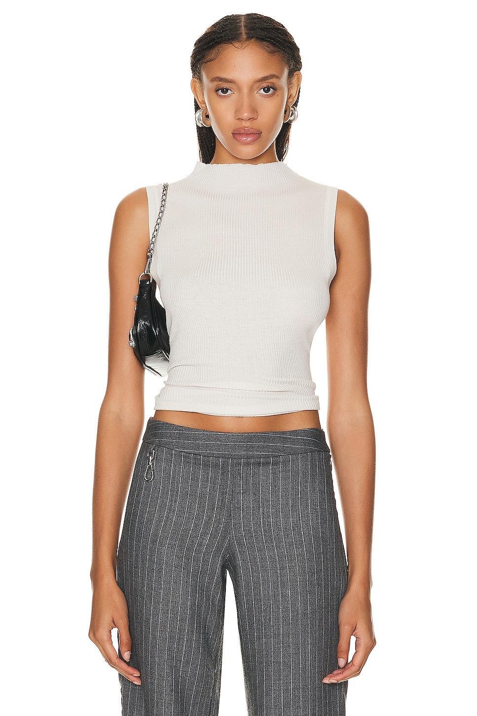 Enza Costa Silk Sweater Knit Sleeveless Mockneck Top Black. (also in ). Product Image