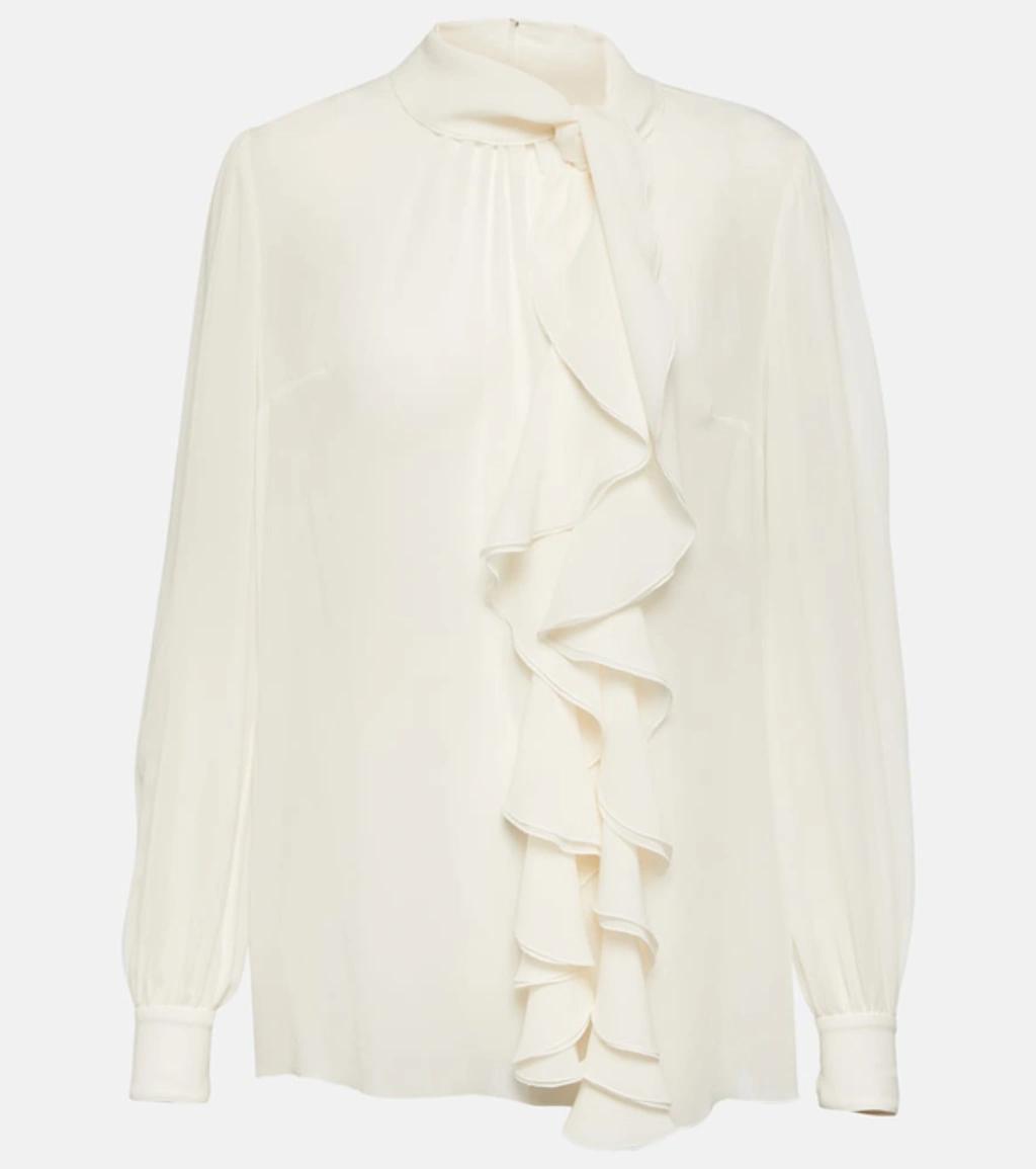 DOLCE & GABBANA Ruffled Silk Blouse In Beige Product Image