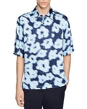 Sandro Oversized Printed Short Sleeve Button Front Shirt Product Image