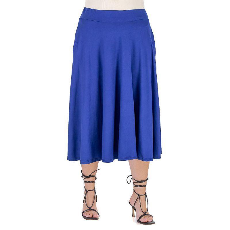 Plus Size 24seven Comfort Apparel Pleated Midi Skirt, Womens Blue Product Image