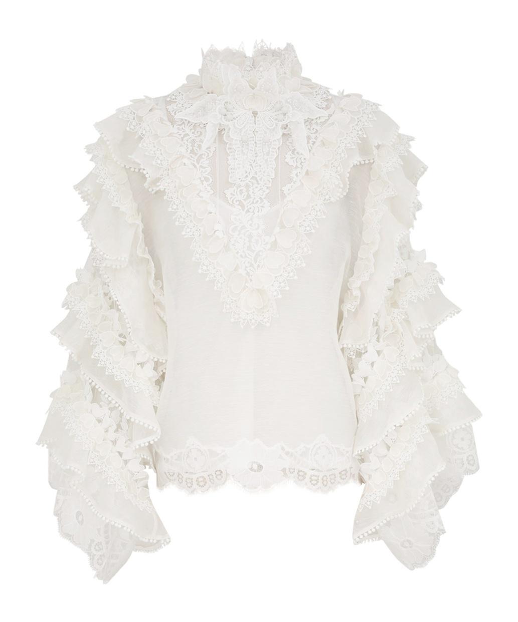 ZIMMERMANN Lace-trim Ruffled Blouse In White Product Image