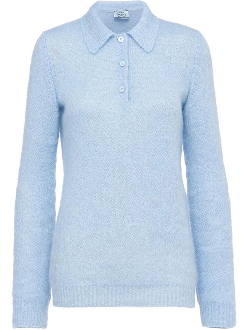 Mohair Knit Polo Pullover In Blue product image