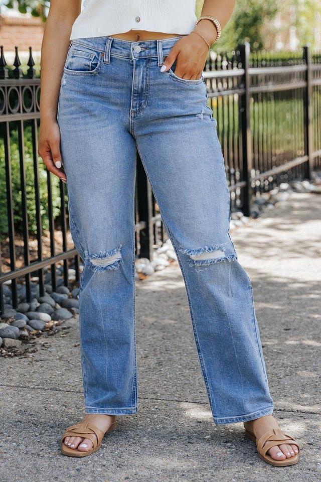 Medium Wash Distressed Straight Leg Jeans Product Image