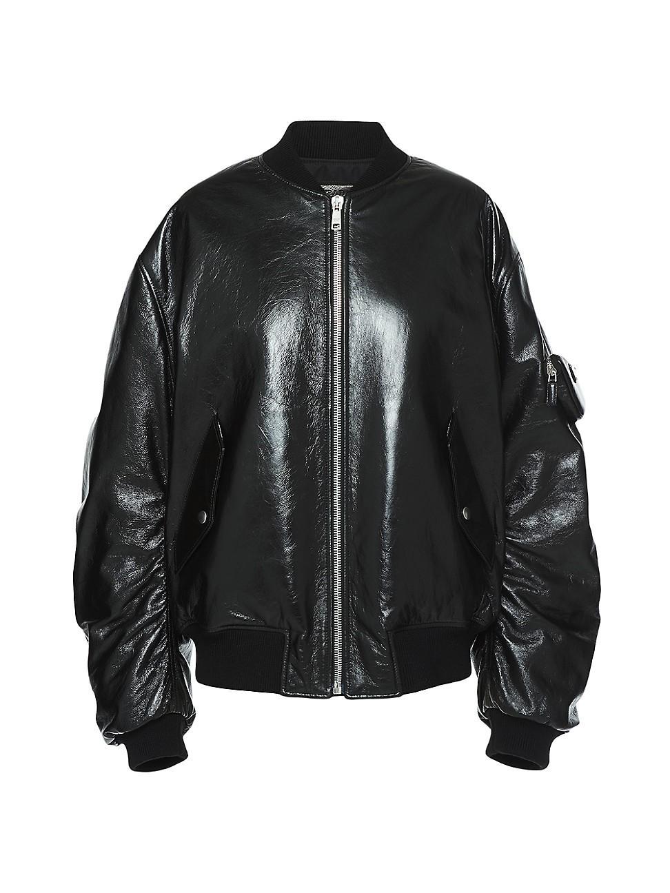 Womens Oversized Nappa Leather Bomber Jacket Product Image