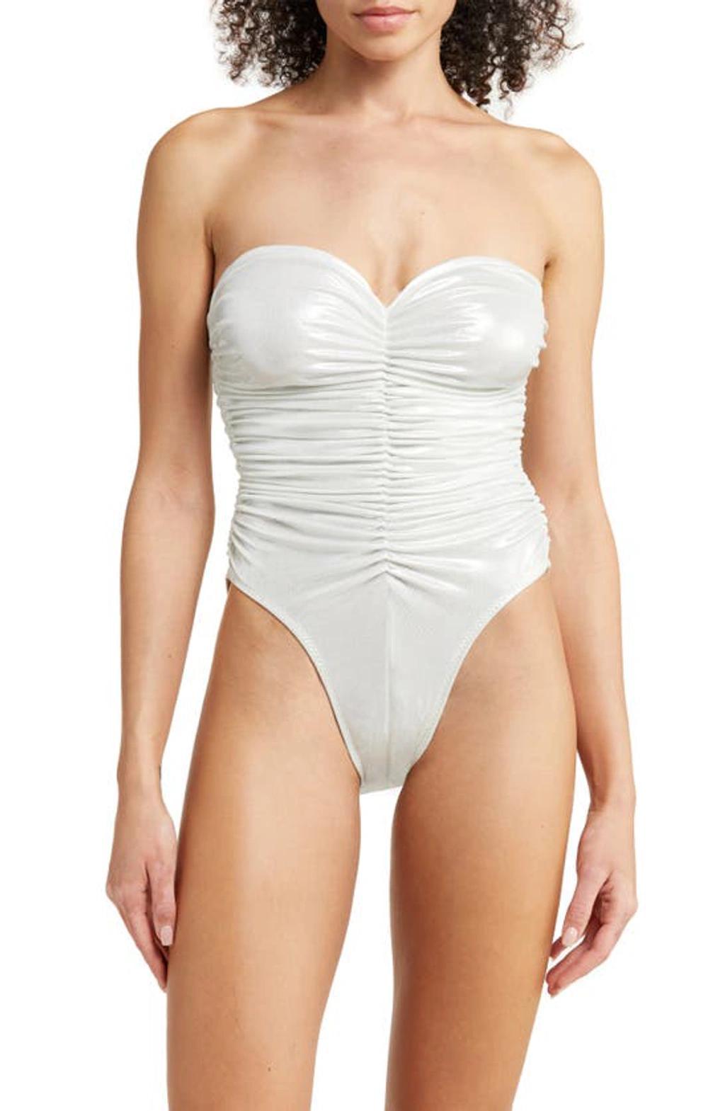 NORMA KAMALI Slinky Marissa Strapless Shirred One-piece Swimsuit In Pearl Product Image