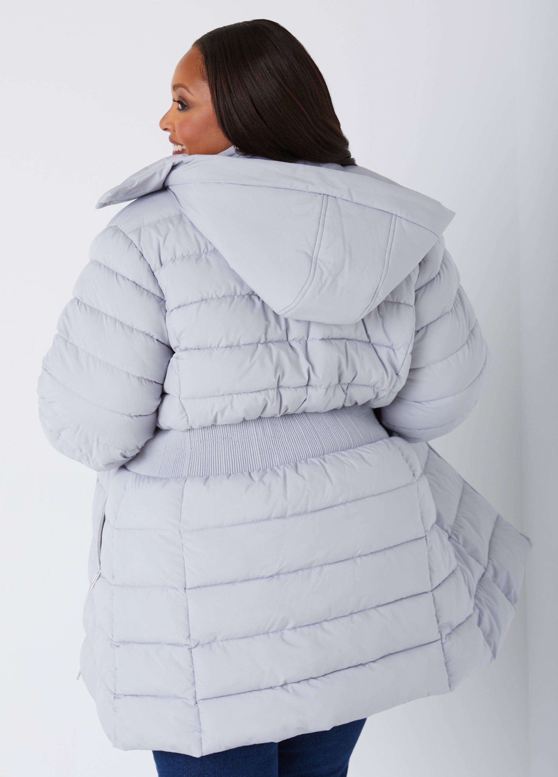 Hooded Ribbed Puffer Coat Product Image