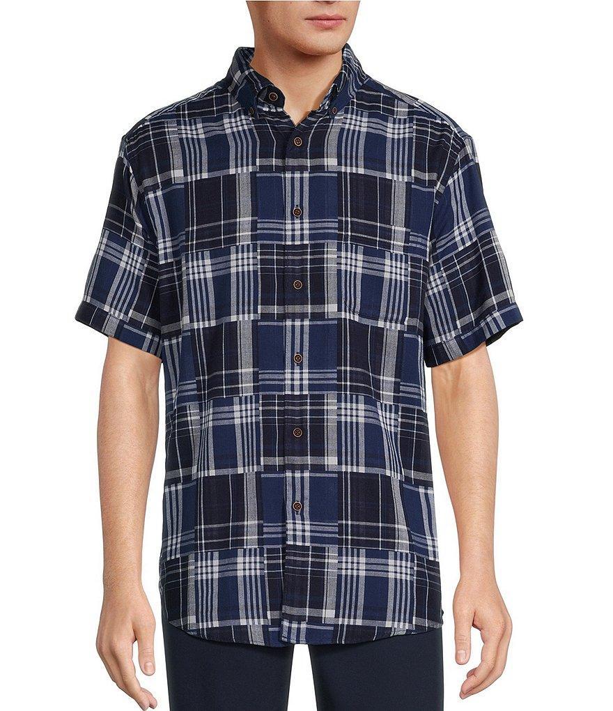 Roundtree & Yorke Short Sleeve Patchwork Plaid Sport Shirt Product Image